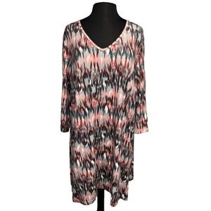 NWT Ikat Print V-Neck Tunic by Yest Plus Size 20W Coral Black Stretch Jersey